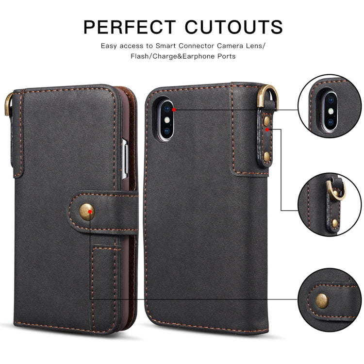 For iPhone X / XS Retro Cowhide Texture Horizontal Flip Case with Card Slots & Wallet & Holder & Lanyard & Hand Strap