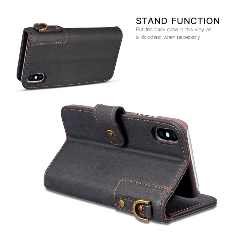 For iPhone X / XS Retro Cowhide Texture Horizontal Flip Case with Card Slots & Wallet & Holder & Lanyard & Hand Strap
