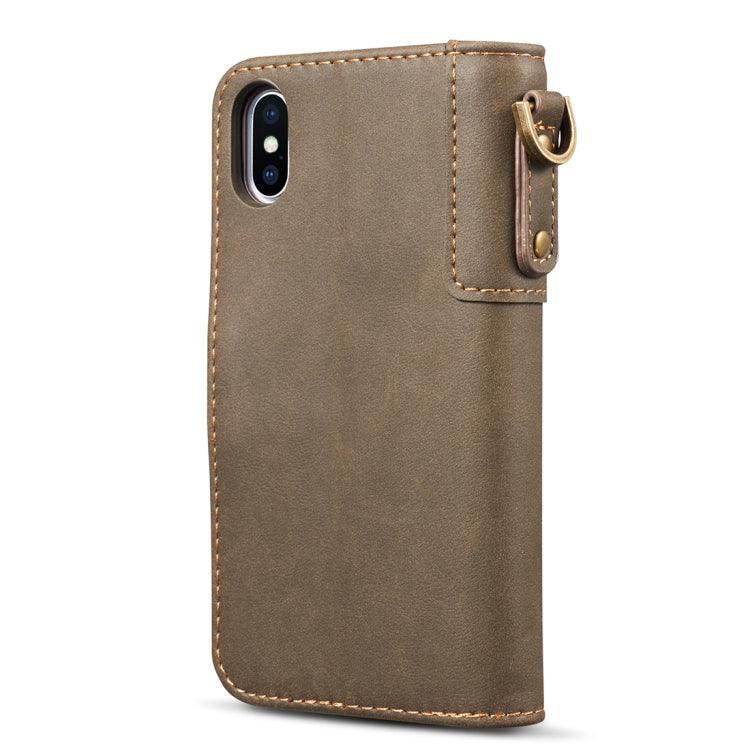 For iPhone X / XS Retro Cowhide Texture Horizontal Flip Case with Card Slots & Wallet & Holder & Lanyard & Hand Strap