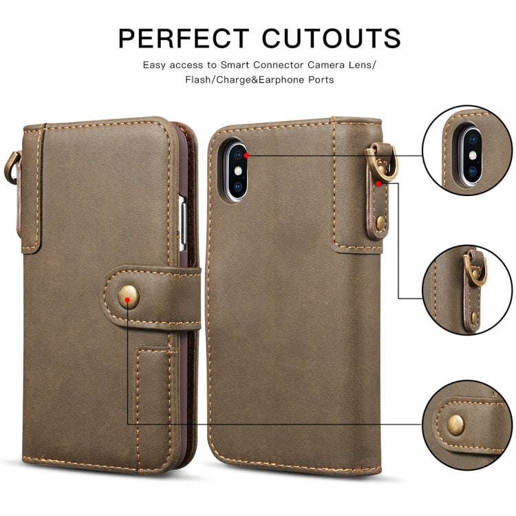 For iPhone X / XS Retro Cowhide Texture Horizontal Flip Case with Card Slots & Wallet & Holder & Lanyard & Hand Strap