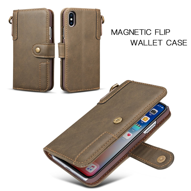 For iPhone X / XS Retro Cowhide Texture Horizontal Flip Case with Card Slots & Wallet & Holder & Lanyard & Hand Strap