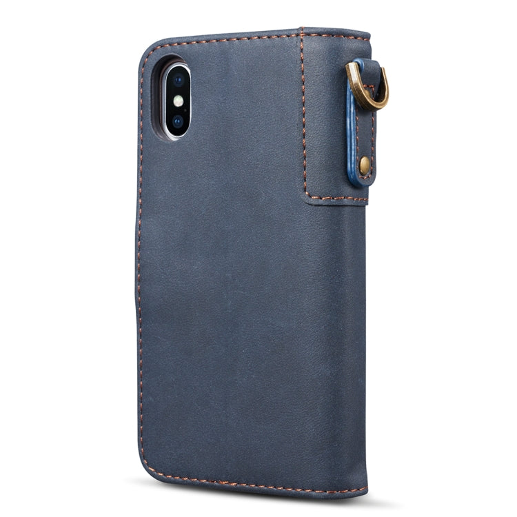 For iPhone X / XS Retro Cowhide Texture Horizontal Flip Case with Card Slots & Wallet & Holder & Lanyard & Hand Strap