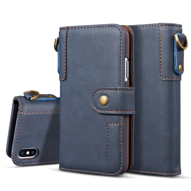 For iPhone X / XS Retro Cowhide Texture Horizontal Flip Case with Card Slots & Wallet & Holder & Lanyard & Hand Strap