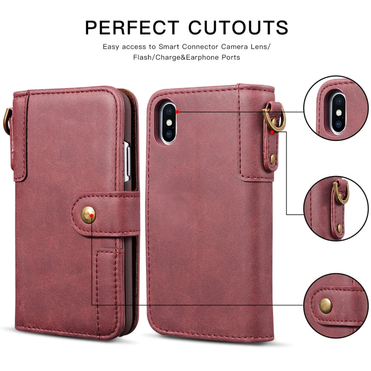 For iPhone X / XS Retro Cowhide Texture Horizontal Flip Case with Card Slots & Wallet & Holder & Lanyard & Hand Strap