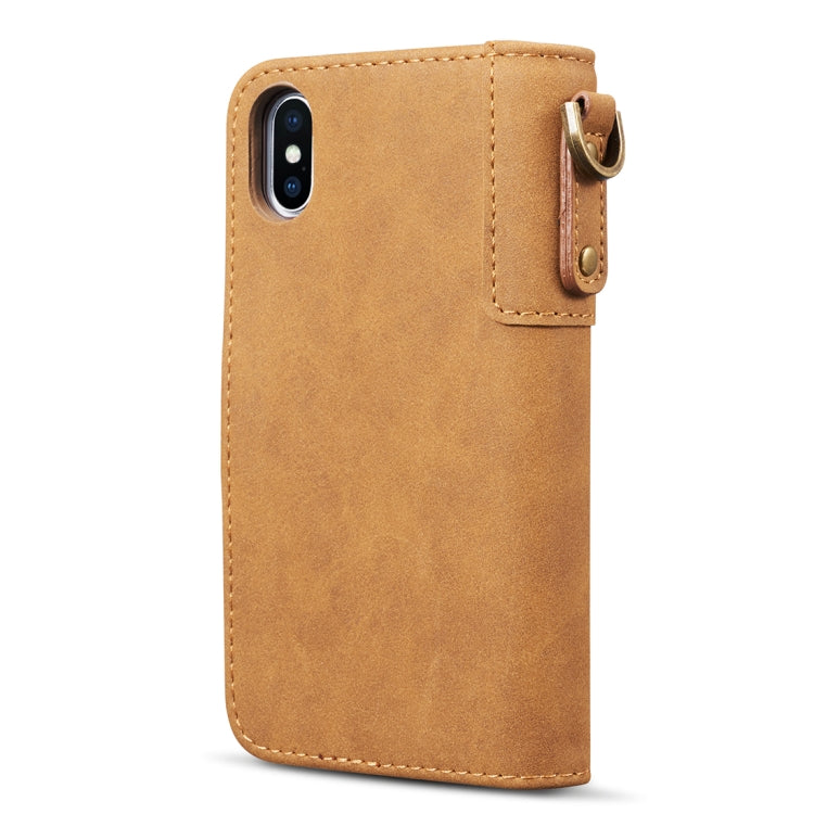 For iPhone X / XS Retro Cowhide Texture Horizontal Flip Case with Card Slots & Wallet & Holder & Lanyard & Hand Strap