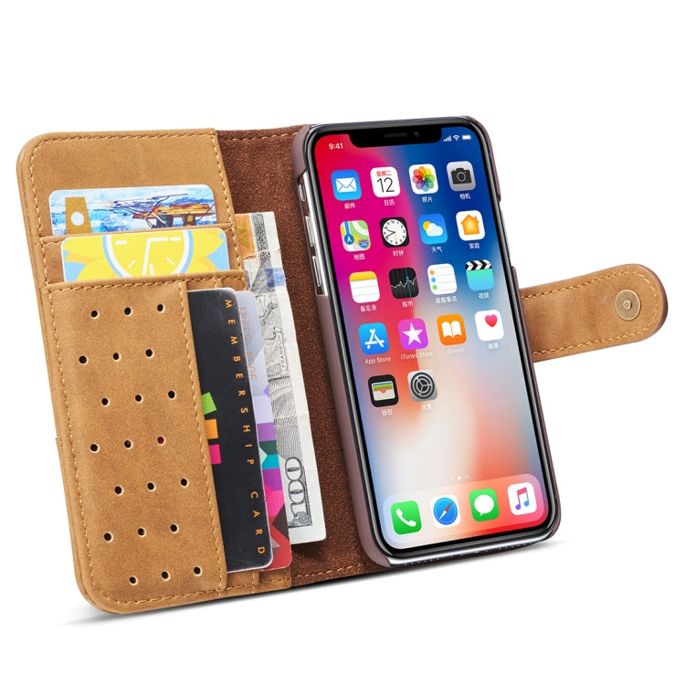 For iPhone X / XS Retro Cowhide Texture Horizontal Flip Case with Card Slots & Wallet & Holder & Lanyard & Hand Strap