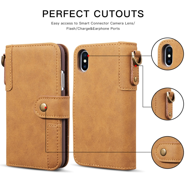 For iPhone X / XS Retro Cowhide Texture Horizontal Flip Case with Card Slots & Wallet & Holder & Lanyard & Hand Strap