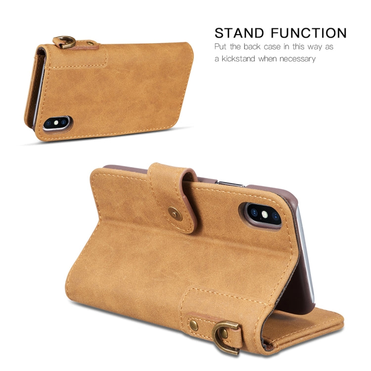 For iPhone X / XS Retro Cowhide Texture Horizontal Flip Case with Card Slots & Wallet & Holder & Lanyard & Hand Strap