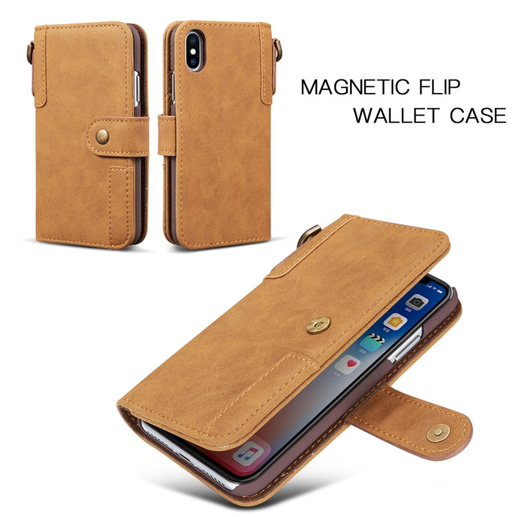 For iPhone X / XS Retro Cowhide Texture Horizontal Flip Case with Card Slots & Wallet & Holder & Lanyard & Hand Strap