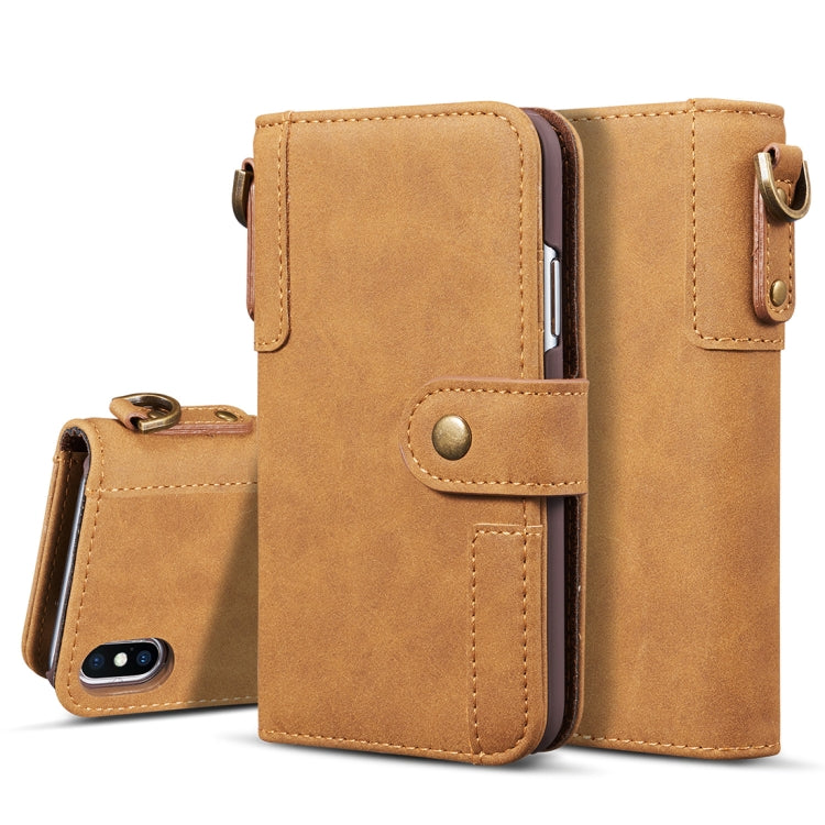 For iPhone X / XS Retro Cowhide Texture Horizontal Flip Case with Card Slots & Wallet & Holder & Lanyard & Hand Strap