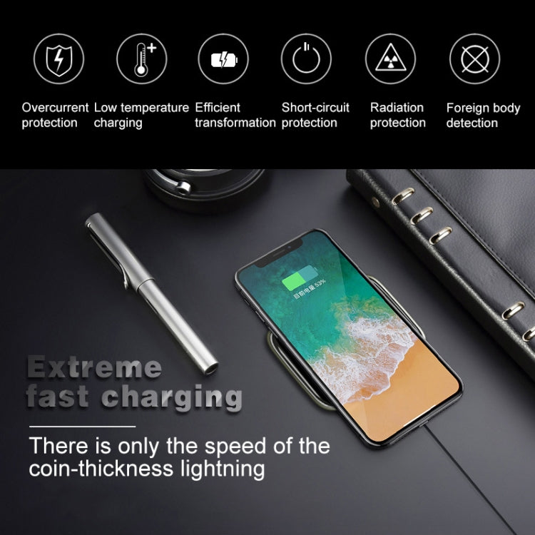 Ultra-thin Zinc Alloy + Glass Panel Qi Wireless Waterproof Charger Pad, For iPhone, Galaxy, Huawei, Xiaomi, LG, HTC and Other QI Standard Smart Phones