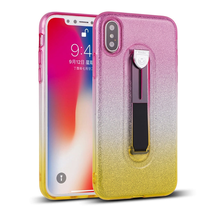 For iPhone X / XS Glitter Powder Gradient Color TPU Case with Holder