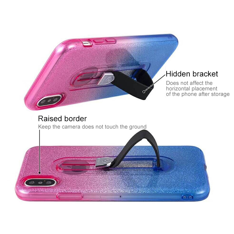 For iPhone X / XS Glitter Powder Gradient Color TPU Case with Holder