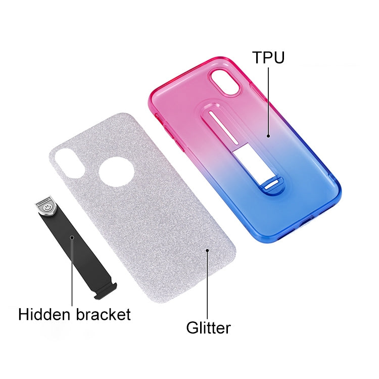 For iPhone X / XS Glitter Powder Gradient Color TPU Case with Holder