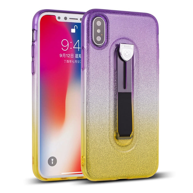 For iPhone X / XS Glitter Powder Gradient Color TPU Case with Holder