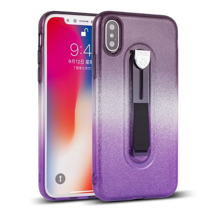 For iPhone X / XS Glitter Powder Gradient Color TPU Case with Holder