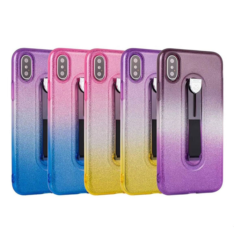 For iPhone X / XS Glitter Powder Gradient Color TPU Case with Holder
