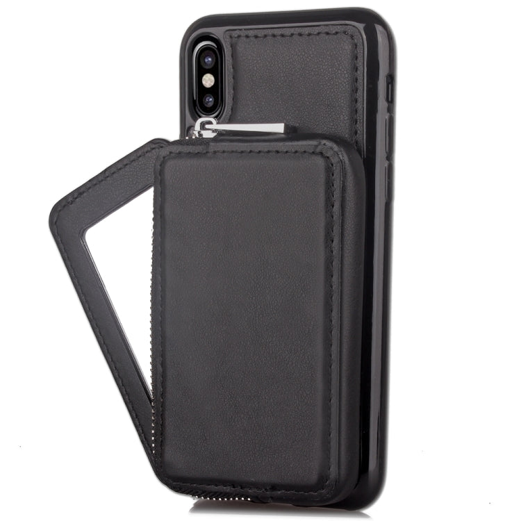 For iPhone X / XS  Retro Business Style PU + TPU Protective Back Cover Case with Mirror & Card Slots & Zipper Wallet
