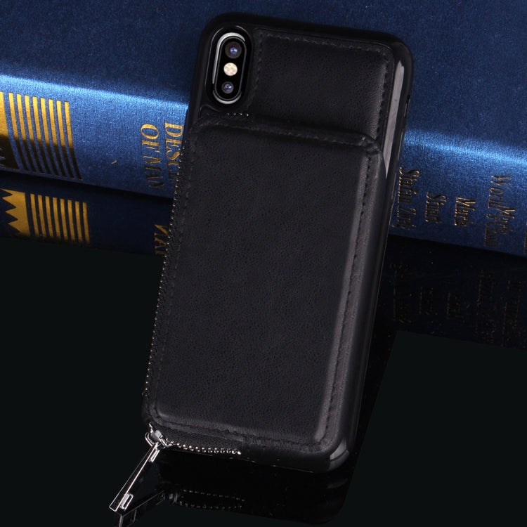For iPhone X / XS  Retro Business Style PU + TPU Protective Back Cover Case with Mirror & Card Slots & Zipper Wallet