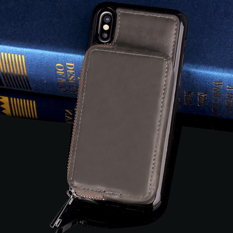For iPhone X / XS  Retro Business Style PU + TPU Protective Back Cover Case with Mirror & Card Slots & Zipper Wallet