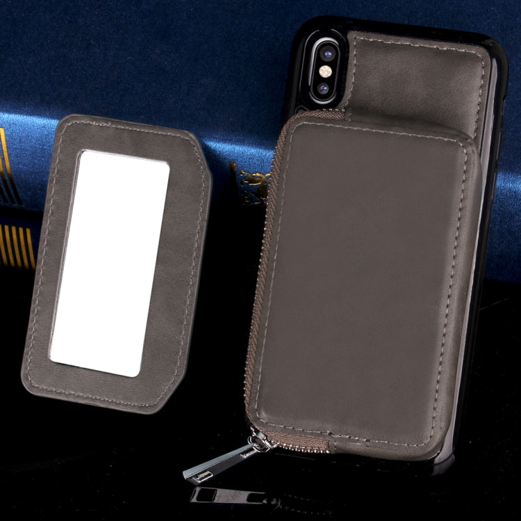 For iPhone X / XS  Retro Business Style PU + TPU Protective Back Cover Case with Mirror & Card Slots & Zipper Wallet