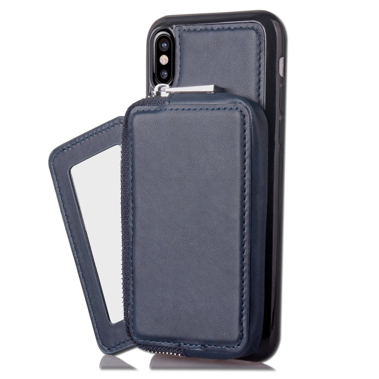 For iPhone X / XS  Retro Business Style PU + TPU Protective Back Cover Case with Mirror & Card Slots & Zipper Wallet