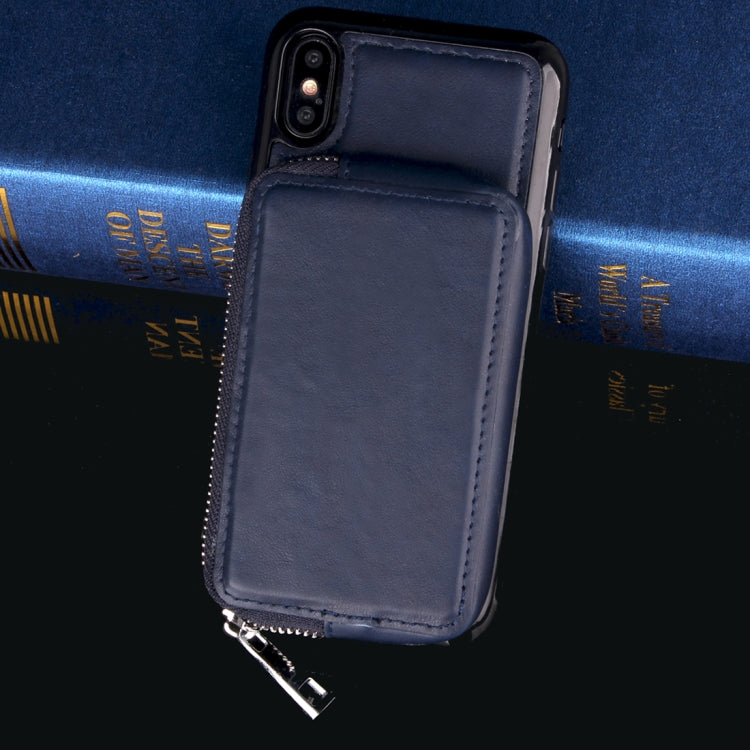 For iPhone X / XS  Retro Business Style PU + TPU Protective Back Cover Case with Mirror & Card Slots & Zipper Wallet