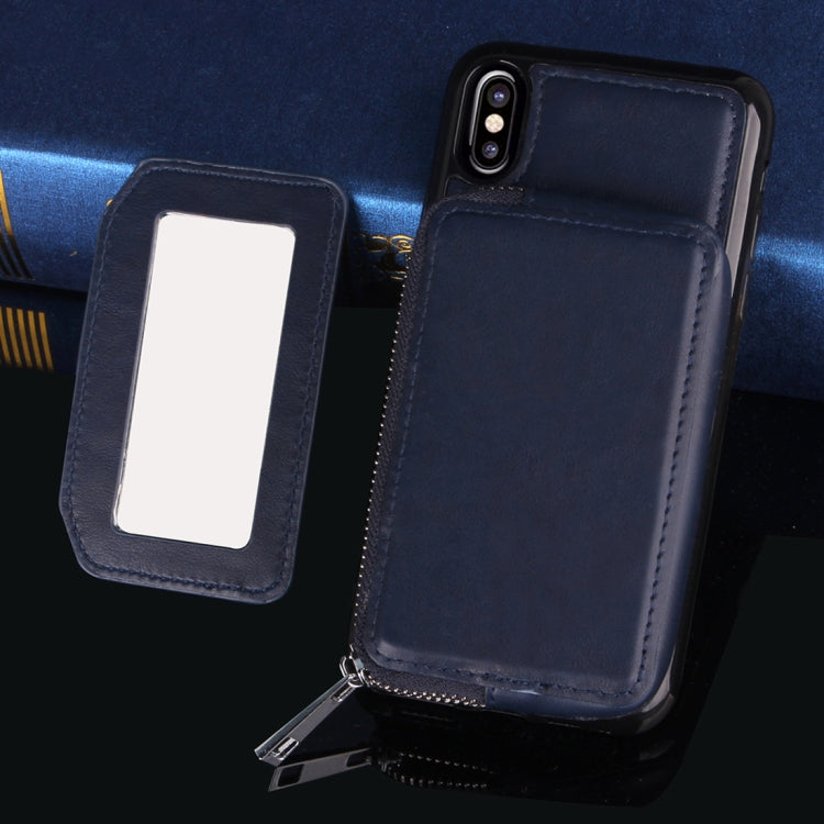 For iPhone X / XS  Retro Business Style PU + TPU Protective Back Cover Case with Mirror & Card Slots & Zipper Wallet