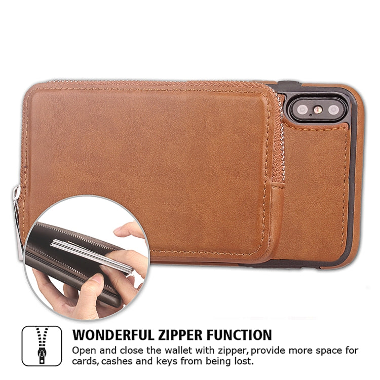 For iPhone X / XS  Retro Business Style PU + TPU Protective Back Cover Case with Mirror & Card Slots & Zipper Wallet