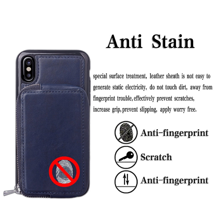 For iPhone X / XS  Retro Business Style PU + TPU Protective Back Cover Case with Mirror & Card Slots & Zipper Wallet