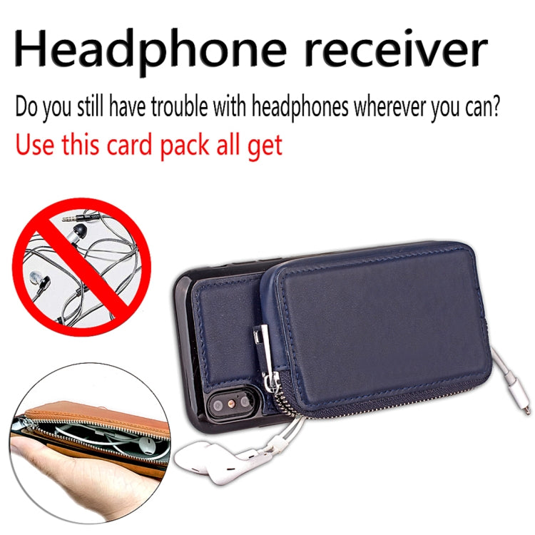 For iPhone X / XS  Retro Business Style PU + TPU Protective Back Cover Case with Mirror & Card Slots & Zipper Wallet