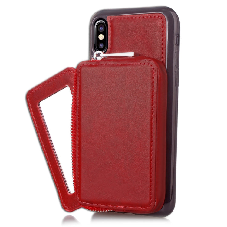 For iPhone X / XS  Retro Business Style PU + TPU Protective Back Cover Case with Mirror & Card Slots & Zipper Wallet