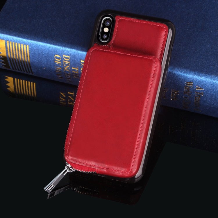 For iPhone X / XS  Retro Business Style PU + TPU Protective Back Cover Case with Mirror & Card Slots & Zipper Wallet