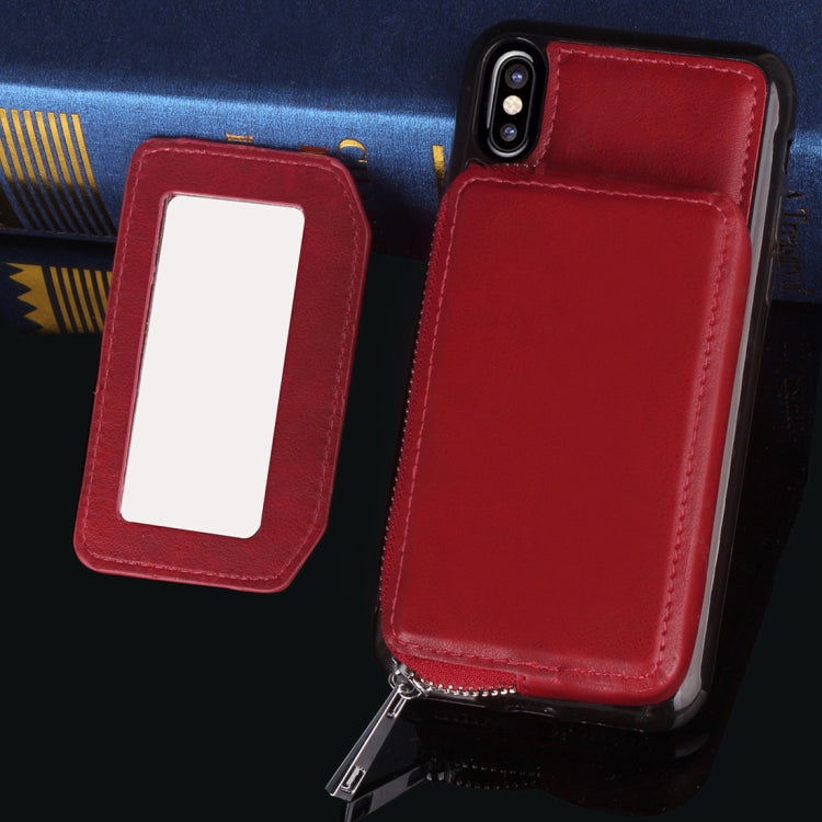 For iPhone X / XS  Retro Business Style PU + TPU Protective Back Cover Case with Mirror & Card Slots & Zipper Wallet