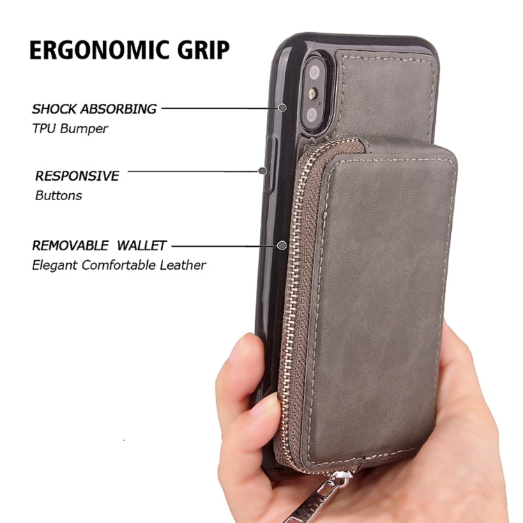 For iPhone X / XS  Retro Business Style PU + TPU Protective Back Cover Case with Mirror & Card Slots & Zipper Wallet