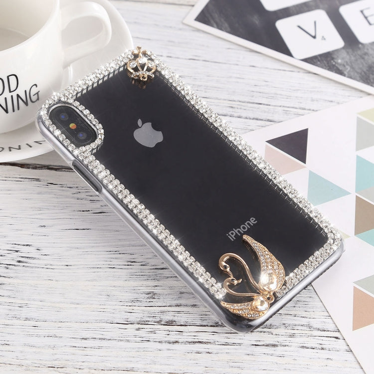 For iPhone X / XS Crystal Inlaid Swan Crown Decoration Hard PC Protective Back Case