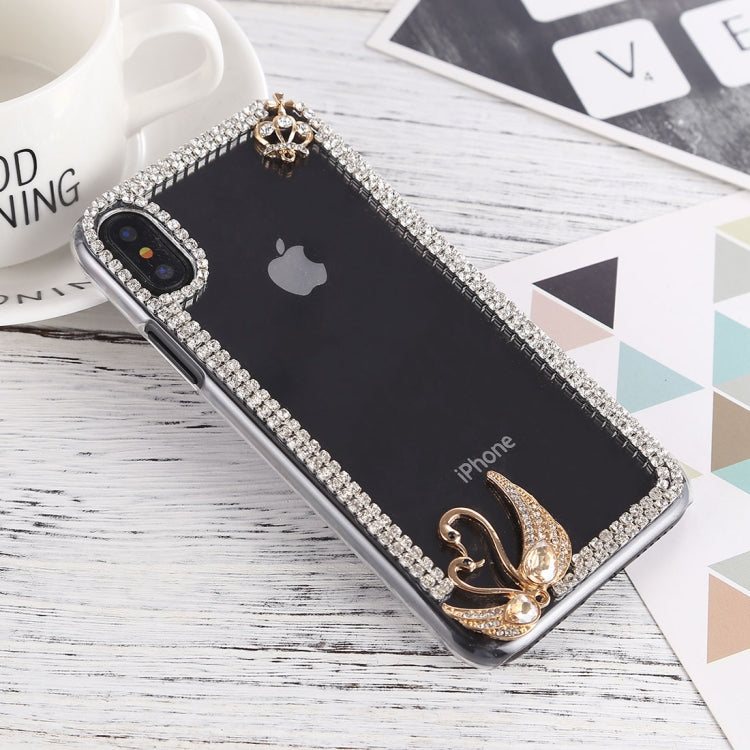 For iPhone X / XS Crystal Inlaid Swan Crown Decoration Hard PC Protective Back Case
