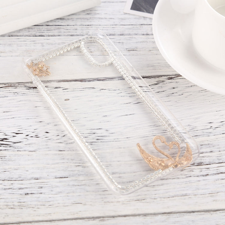 For iPhone X / XS Crystal Inlaid Swan Crown Decoration Hard PC Protective Back Case