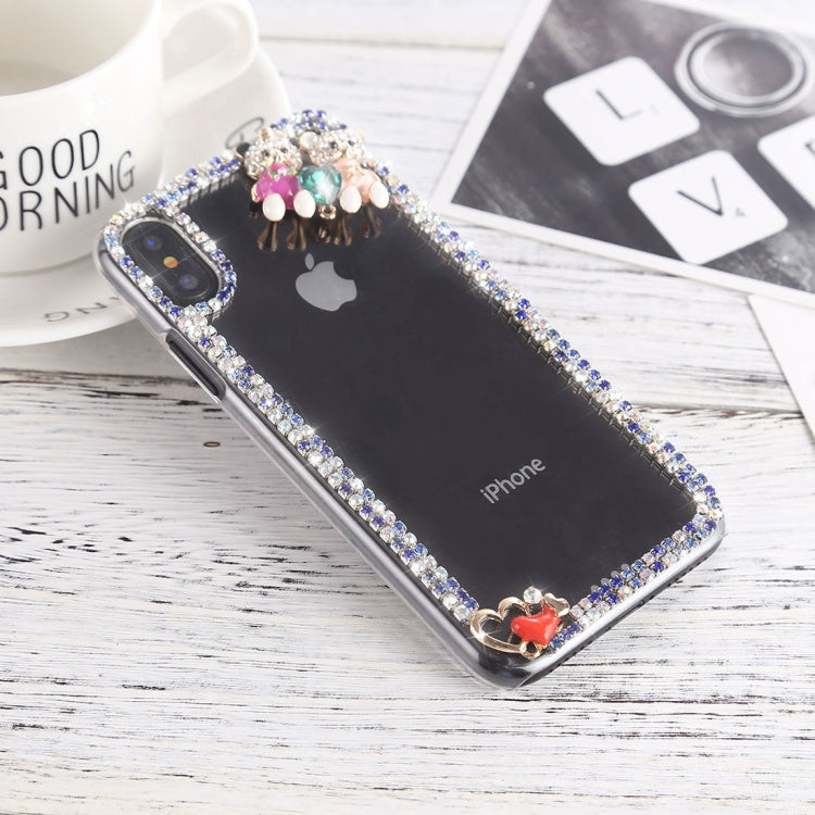 For iPhone X / XS Crystal Inlaid Bear Heart Shape Hard PC Protective Back Case