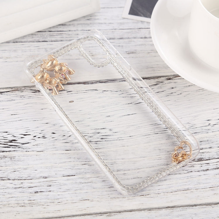 For iPhone X / XS Crystal Inlaid Bear Heart Shape Hard PC Protective Back Case