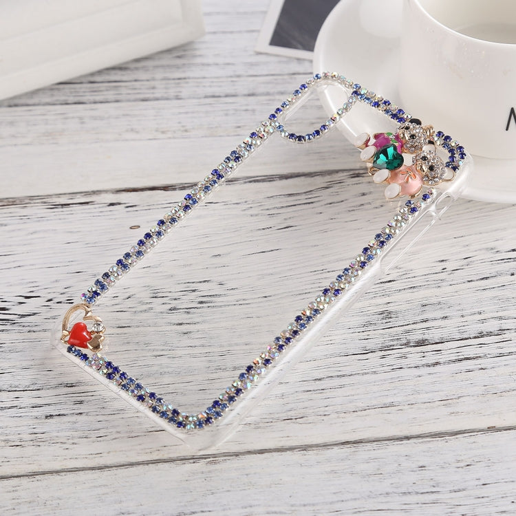 For iPhone X / XS Crystal Inlaid Bear Heart Shape Hard PC Protective Back Case