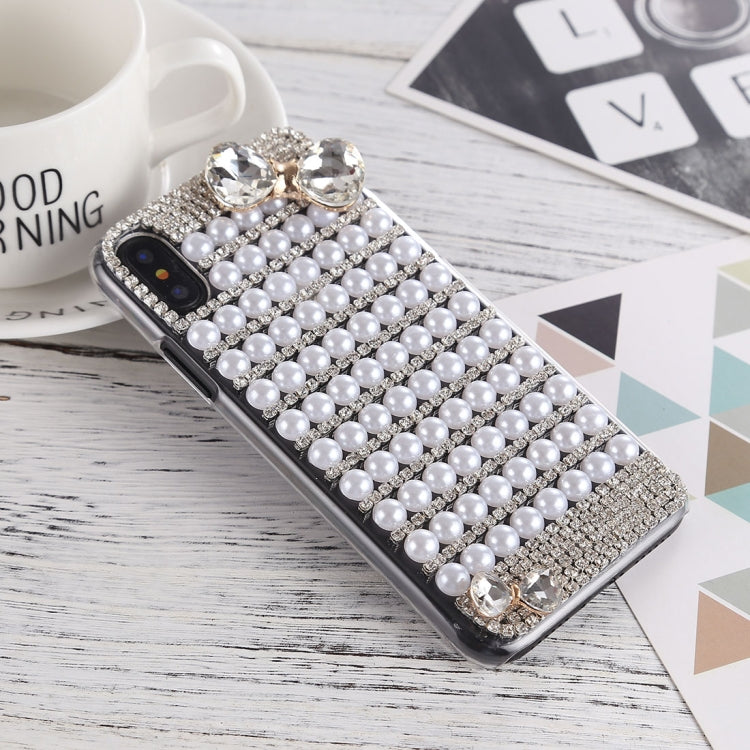 For iPhone X / XS Crystal Inlaid Beaded Bowknot Decor Hard PC Protective Back Case