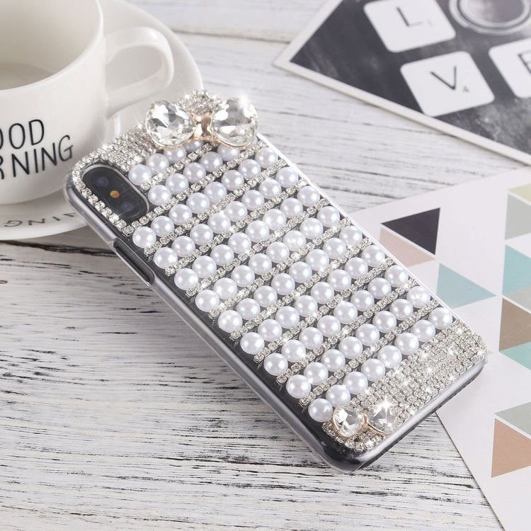 For iPhone X / XS Crystal Inlaid Beaded Bowknot Decor Hard PC Protective Back Case
