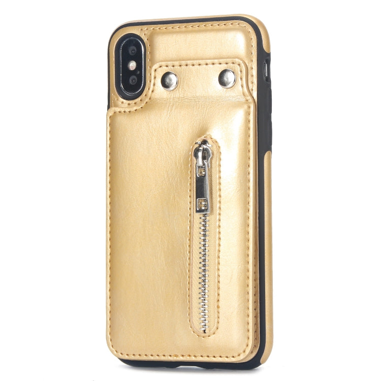 For iPhone X / XS Vertical Flip Zipper Multi-functional Leather Case with Holder & Photo Frame & Card Slots