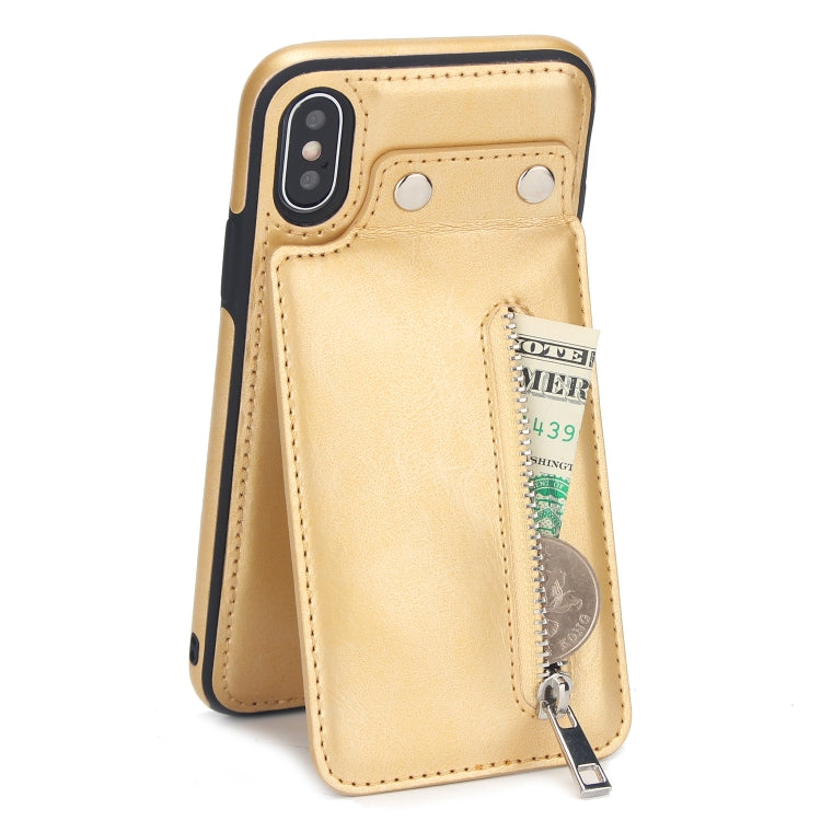 For iPhone X / XS Vertical Flip Zipper Multi-functional Leather Case with Holder & Photo Frame & Card Slots