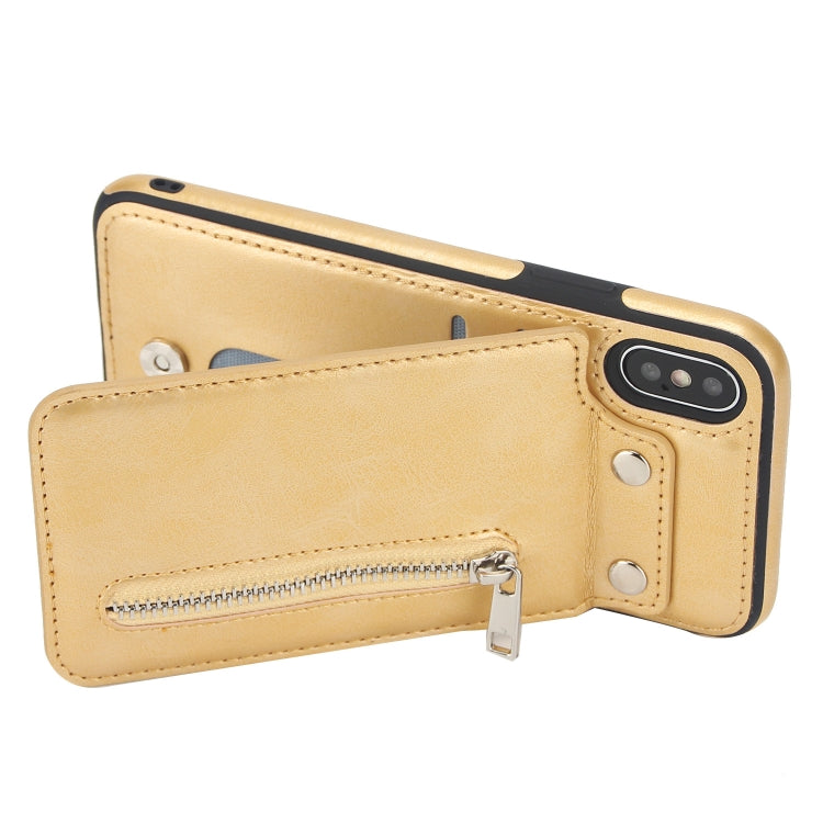 For iPhone X / XS Vertical Flip Zipper Multi-functional Leather Case with Holder & Photo Frame & Card Slots
