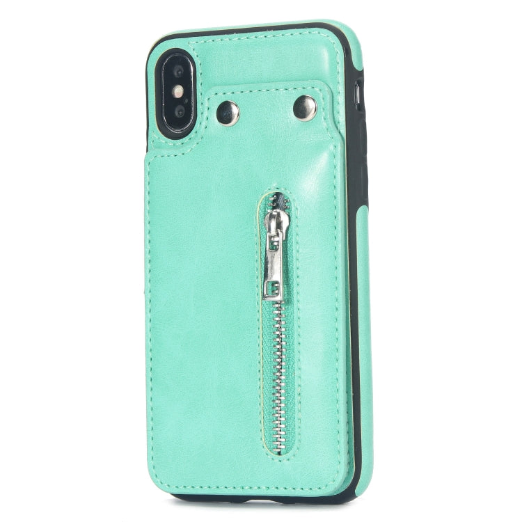 For iPhone X / XS Vertical Flip Zipper Multi-functional Leather Case with Holder & Photo Frame & Card Slots