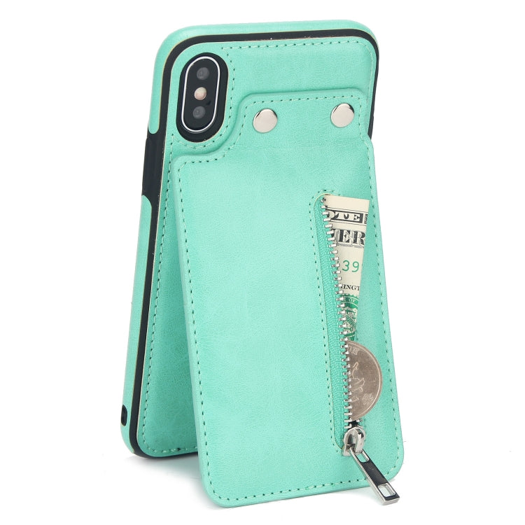 For iPhone X / XS Vertical Flip Zipper Multi-functional Leather Case with Holder & Photo Frame & Card Slots