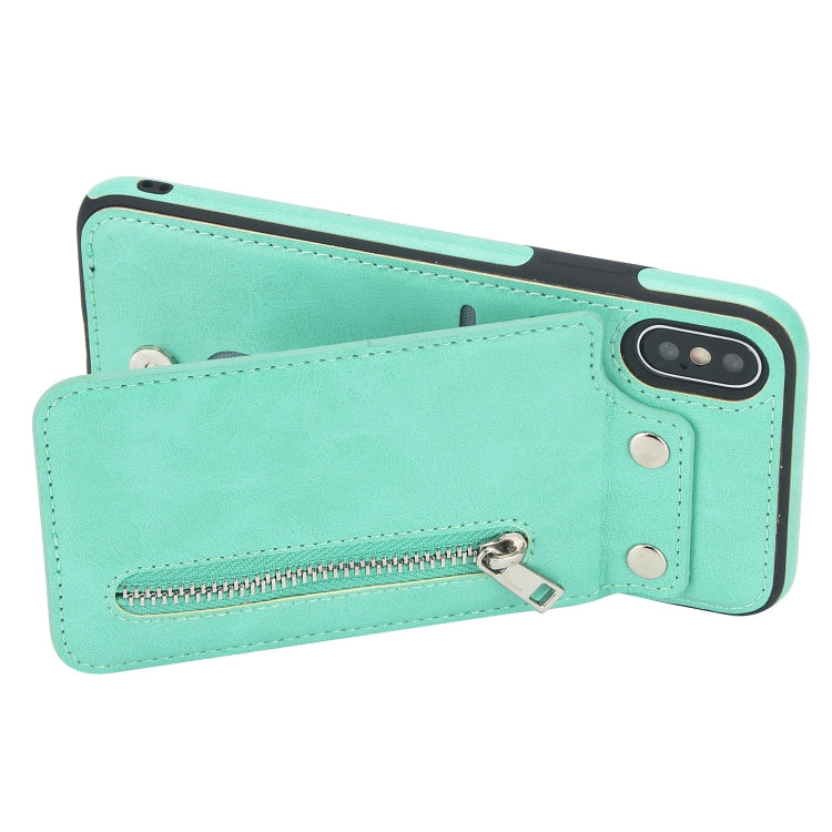 For iPhone X / XS Vertical Flip Zipper Multi-functional Leather Case with Holder & Photo Frame & Card Slots