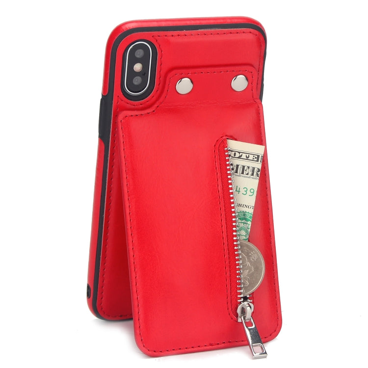 For iPhone X / XS Vertical Flip Zipper Multi-functional Leather Case with Holder & Photo Frame & Card Slots